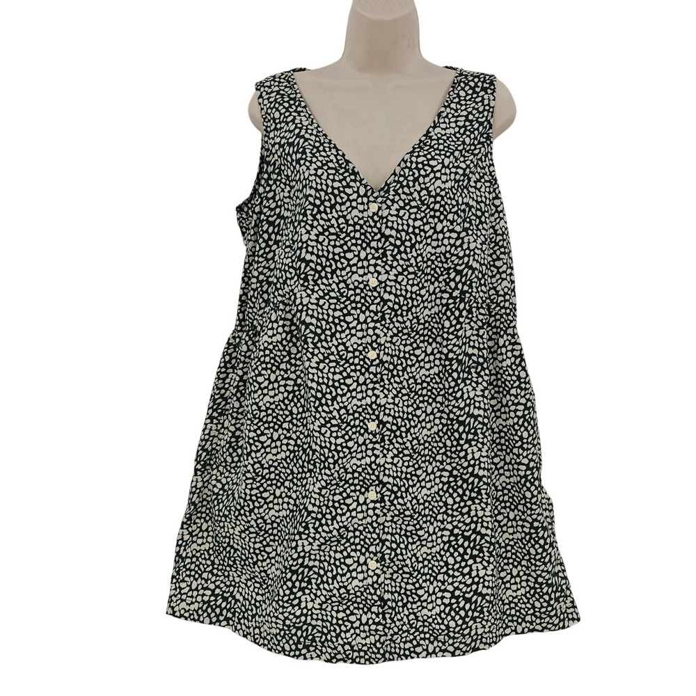 Gap Sleeveless Mini Dress Button Front Casual‎ Green Print SZ M Preppy mob wife
